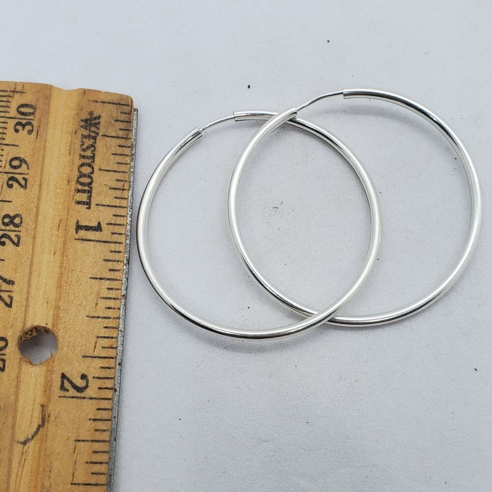Sterling Silver Hoop Earrings 1.5" Diameter 925